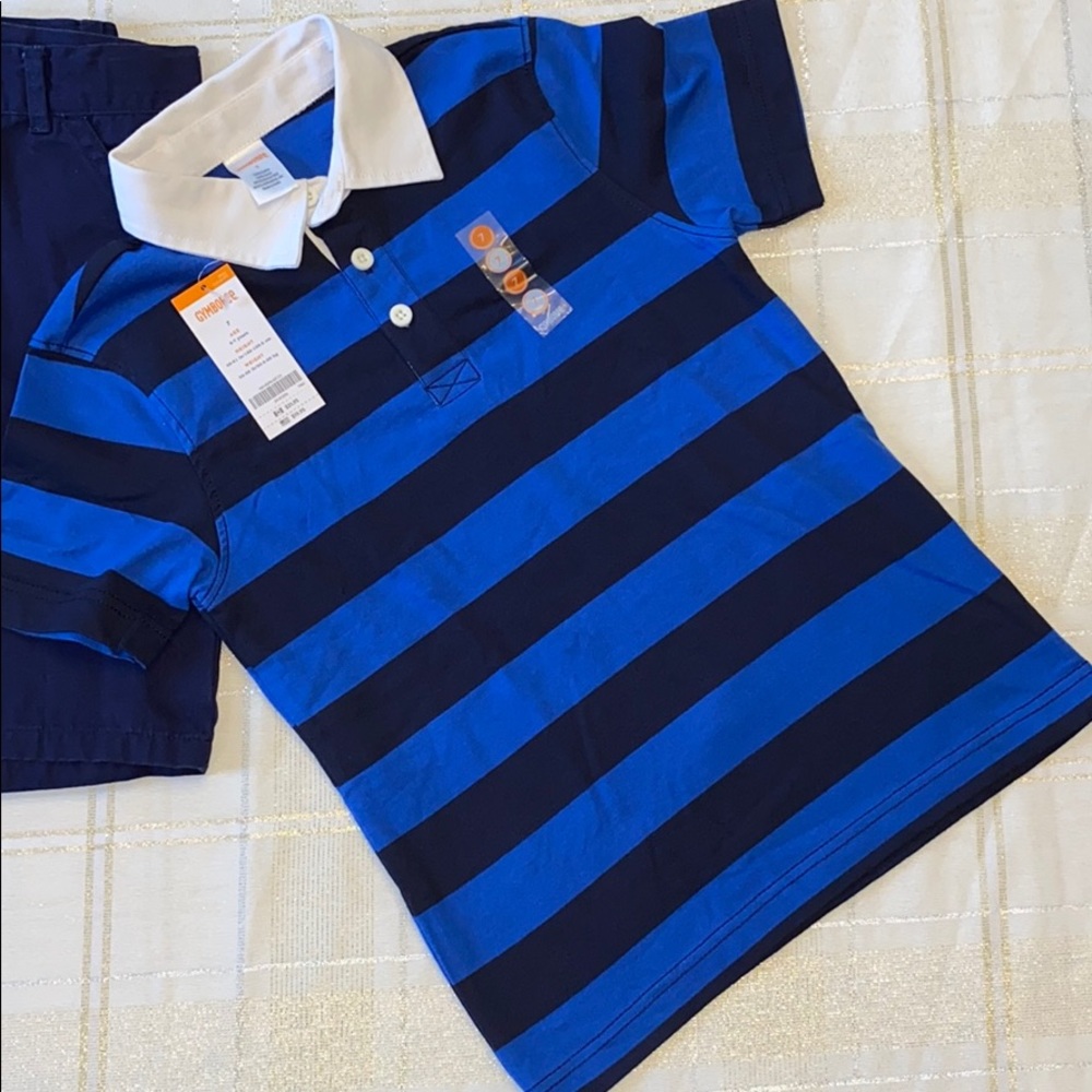 Gymboree boys size 7 navy & blue striped polo. NWT